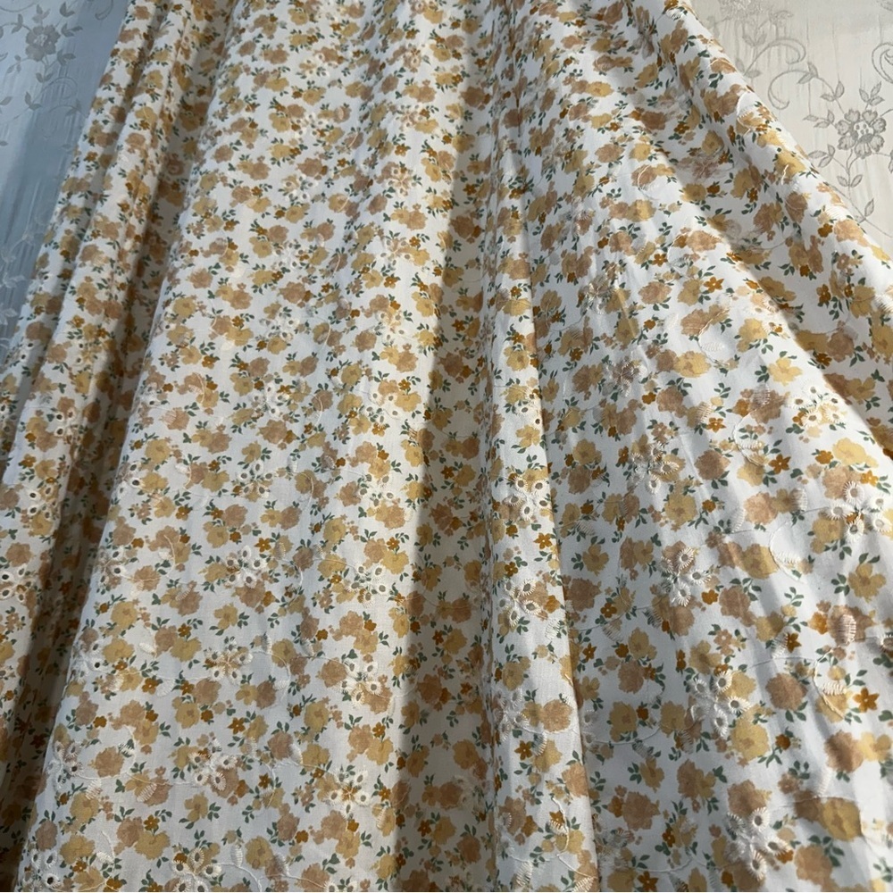 Moon River Cream Yellow Floral Print Lace Corset Midi Dress Small Brunch Girly - Picture 9 of 15